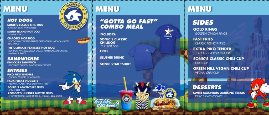 Sonic Speed Cafe Menu with Prices
